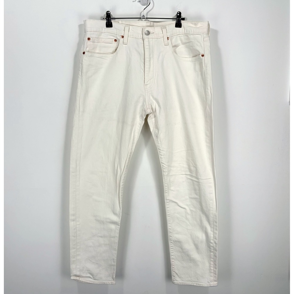 Levi 502 Jeans Mens 34x30 White Taper Fit Denim Pants Regular Rise Zip Fly